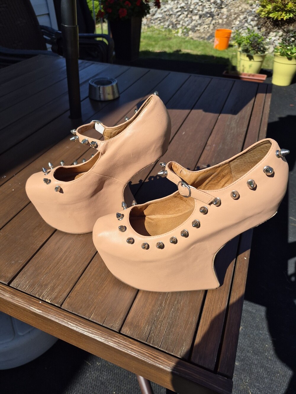 Jeffrey Campbell Havana Last, Night Walk Studded Platform Wedges Nude Size 9